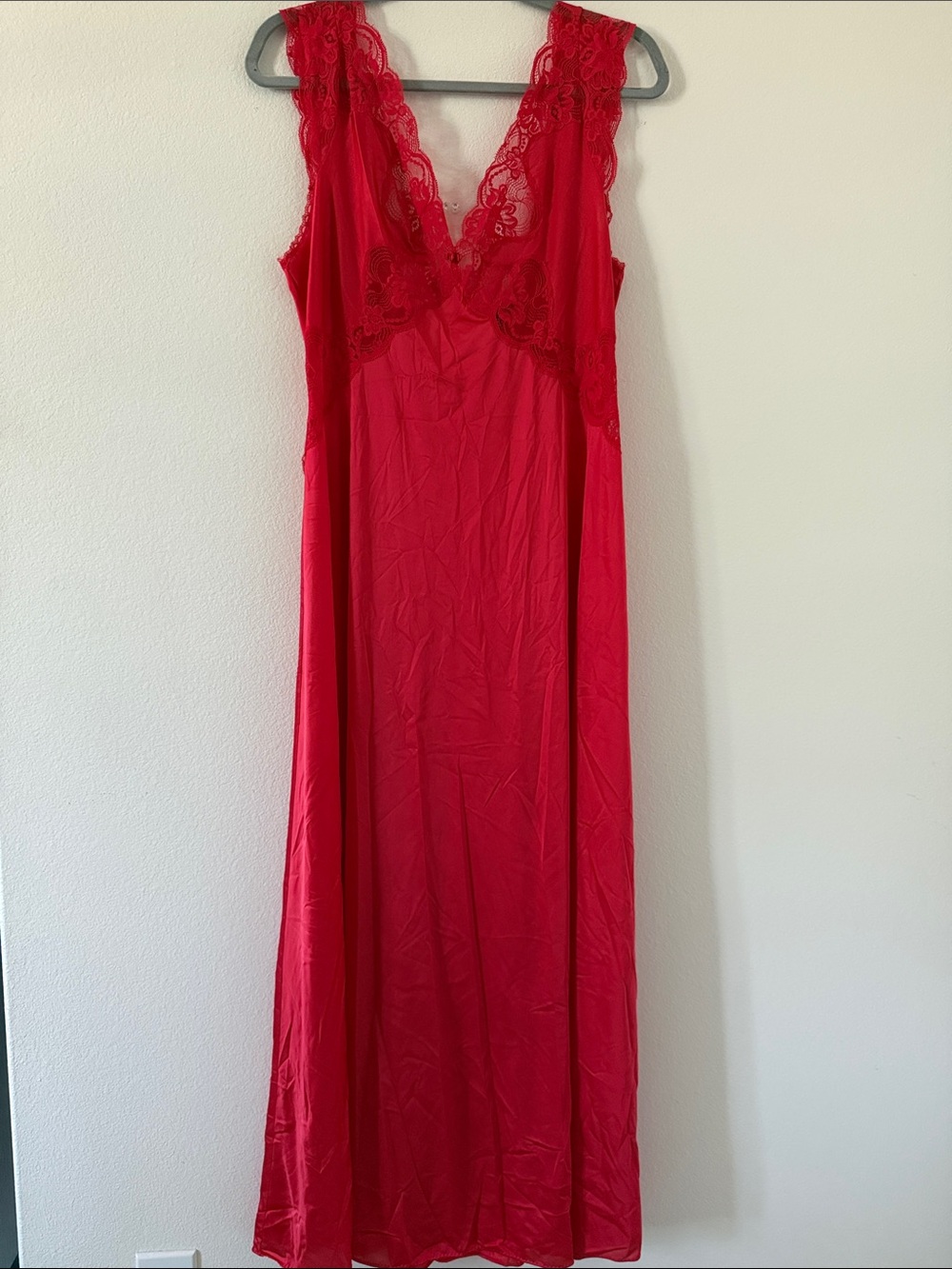Vanity Fair Red Lace-Trim Long Nightgown